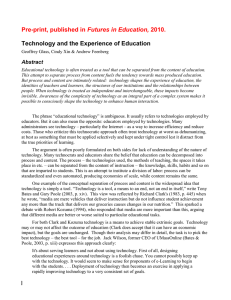 Futures in Education, Technology and the Experience of Education Abstract
