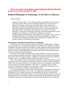 Radical Philosophy of Technology: From Marx to Marcuse  Radical Philosophy Review