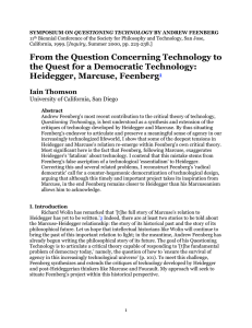 From the Question Concerning Technology to Heidegger, Marcuse, Feenberg