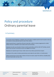 Policy and procedure Ordinary parental leave  In Summary