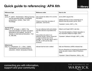 Quick guide to referencing: APA 6th  Globalisation, lifelong learning