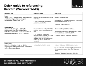 Quick guide to referencing: Harvard (Warwick WMS) Globalisation, lifelong learning