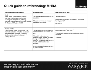 Quick guide to referencing: MHRA  Globalisation, Lifelong Learning and the Learning Society: