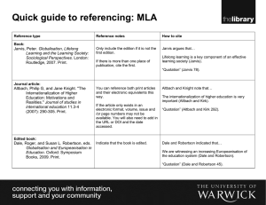 Quick guide to referencing: MLA  Globalisation, Lifelong Learning and the Learning Society: