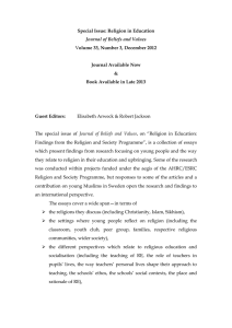 Special Issue: Religion in Education  Journal Available Now &amp;