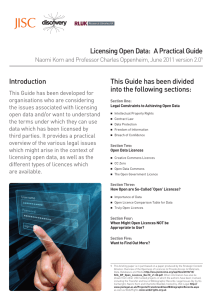 Licensing Open Data:  A Practical Guide Introduction into the following sections: