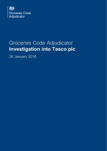 Groceries Code Adjudicator Investigation into Tesco plc 26 January 2016