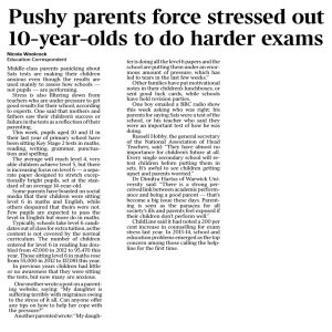 Pushy parents force stressed out 10-year-olds to do harder exams