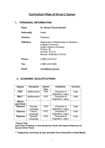 Curriculum Vitae of Nirmal C Sacheti  1.  PERSONAL INFORMATION
