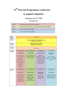 13 Warwick Postgraduate Conference in Applied Linguistics th