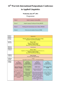 14 Warwick International Postgraduate Conference in Applied Linguistics Programme