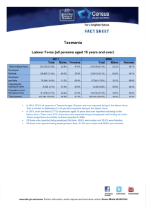 Tasmania  Labour Force (all persons aged 15 years and over) A