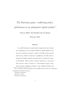 The Eurozone game: conflicting policy preferences in an integrated capital market ∗