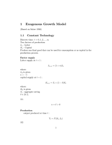 1 Exogenous Growth Model 1.1 Constant Technology