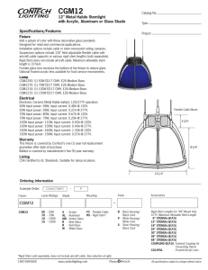 CGM12 12&#34; Metal Halide Stemlight with Acrylic, Aluminum or Glass Shade Specifications/Features