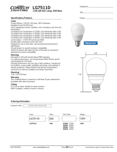 LG7511D 11W LED A21 Lamp, E26 Base Specifications/Features Lamp