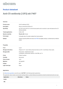 Anti-C5 antibody [12F3] ab17457 Product datasheet Overview Product name