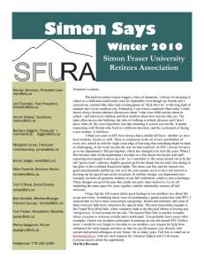 Winter 2010 Simon Fraser University Retirees Association