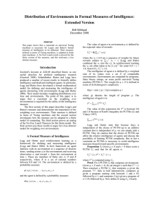 Distribution of Environments in Formal Measures of Intelligence: Extended Version Bill Hibbard