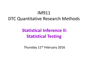 IM911 DTC Quantitative Research Methods Statistical Inference II: Statistical Testing