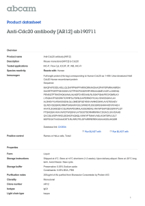 Anti-Cdc20 antibody [AR12] ab190711 Product datasheet Overview Product name