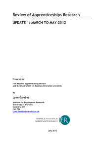 Review of Apprenticeships Research UPDATE 1: MARCH TO MAY 2012