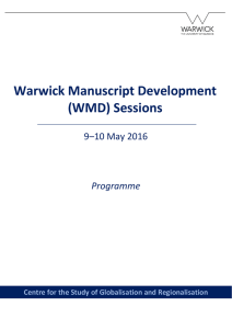 Warwick Manuscript Development (WMD) Sessions 9–10 May 2016