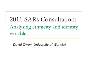 2011 SARs Consultation: Analysing ethnicity and identity variables David Owen, University of Warwick