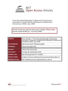 From Bounded Rationality to Behavioral Economics: Economics, SASE, July, 2009