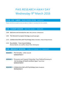 PAIS RESEARCH AWAY DAY Wednesday 9 March 2016 th
