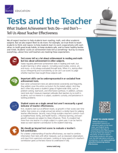 Tests and the Teacher What Student Achievement Tests Do—and Don’t— EDUCATION