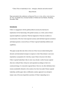 “China’s Rise to leadership in Asia – strategies, obstacles and... Shaun Breslin  Regional Powers in Asia, Africa, Latin America,