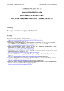 MACROECONOMIC POLICY POLICY REACTION FUNCTIONS: INFLATION FORECAST TARGETING AND TAYLOR RULES