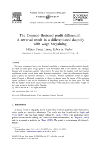 The Cournot–Bertrand pro$t di%erential: A reversal result in a di%erentiated duopoly