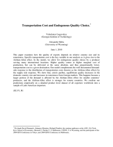 Transportation Cost and Endogenous Quality Choice.