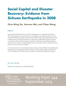 Social Capital and Disaster Recovery: Evidence from Sichuan Earthquake in 2008