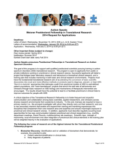 Autism Speaks Meixner Postdoctoral Fellowship in Translational Research 2014 Request for Applications