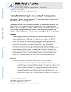 HHS Public Access Translational control by lysine-encoding A-rich sequences Author manuscript Author Manuscript