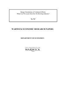 WARWICK ECONOMIC RESEARCH PAPERS Merger Simulations of Unilateral Effects: