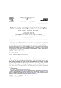 Optimal quality reporting in markets for health plans Jacob Glazer a