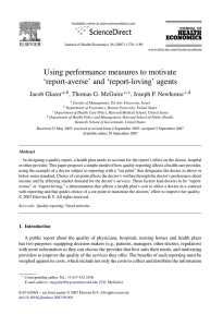 Using performance measures to motivate ‘report-averse’ and ‘report-loving’ agents Jacob Glazer