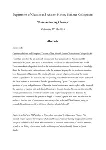 Department of Classics and Ancient History Summer Colloquium ‘Communicating Classics’ Abstracts Wednesday 27