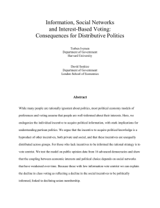 Information, Social Networks and Interest-Based Voting: Consequences for Distributive Politics