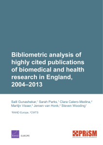 Bibliometric analysis of highly cited publications of biomedical and health research in England,