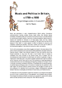 Music and Politics in Br itain, c Call for Papers