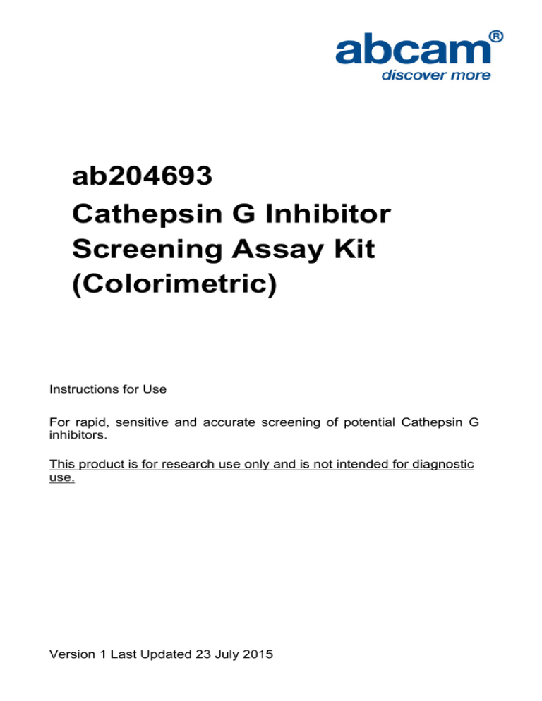 Ab204693 Cathepsin G Inhibitor Screening Assay Kit Colorimetric 4320
