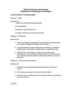 Student Outcomes Assessment Department of Philosophy and Religion