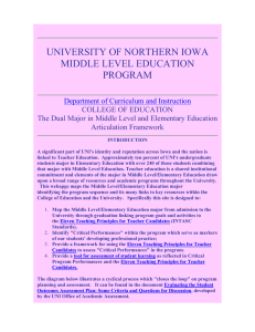 UNIVERSITY OF NORTHERN IOWA MIDDLE LEVEL EDUCATION PROGRAM Department of Curriculum and Instruction