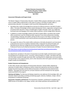 Student Outcomes Assessment Plan Postsecondary Education: Student Affairs University of Northern Iowa