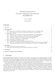 Warwick Symposium on Geometric Mechanics and Symmetry GR/R09619/01 Contents